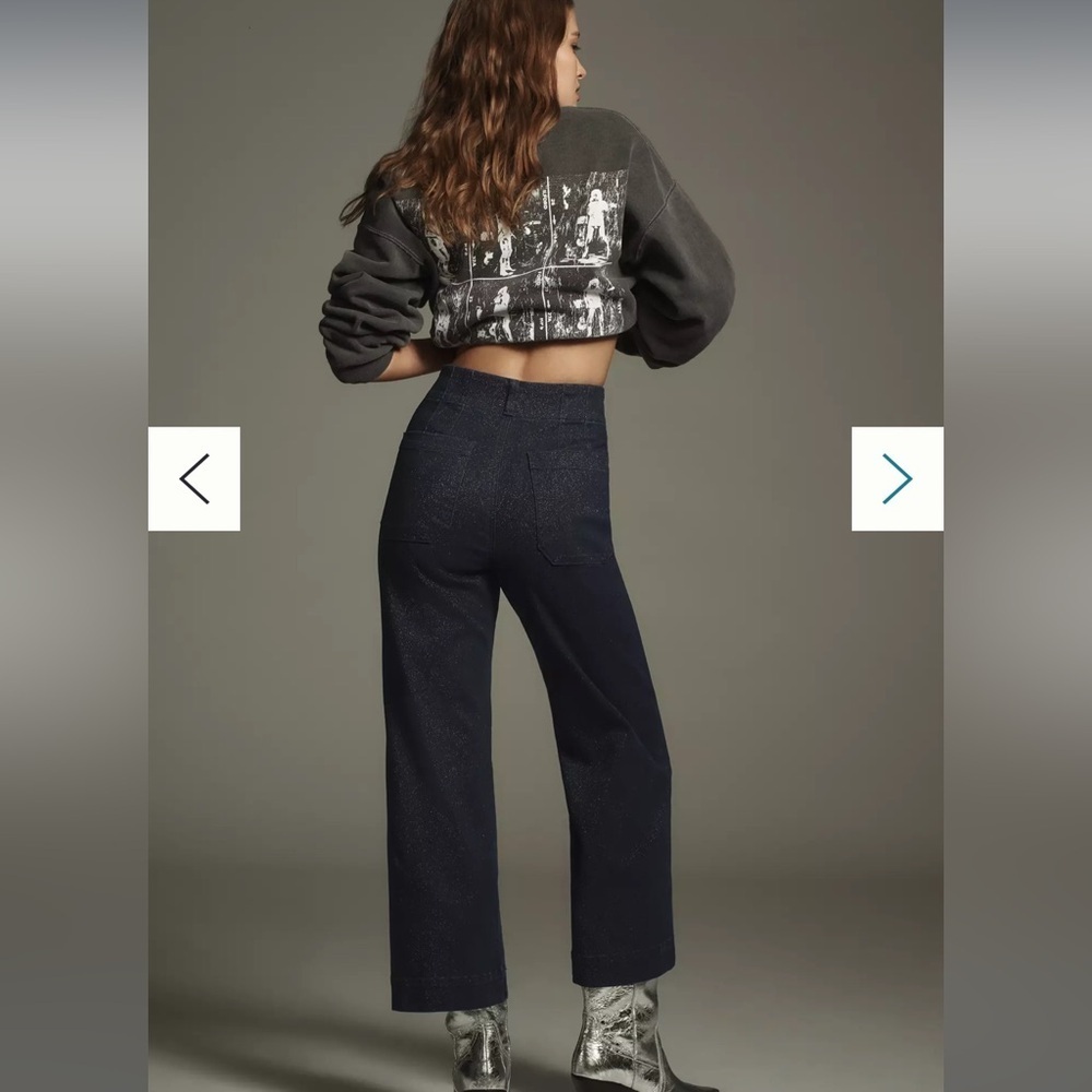 Anthropologie Colette High-Rise Cropped Wide-Leg Jeans: Sparkle Edition Size 29 - Picture 2 of 7